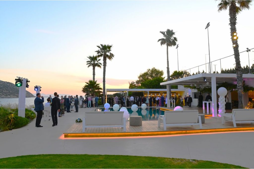 Snapshot from the Posidonia 2024 Celebration at Ktima 48 with guests enjoying the catering and cocktails.