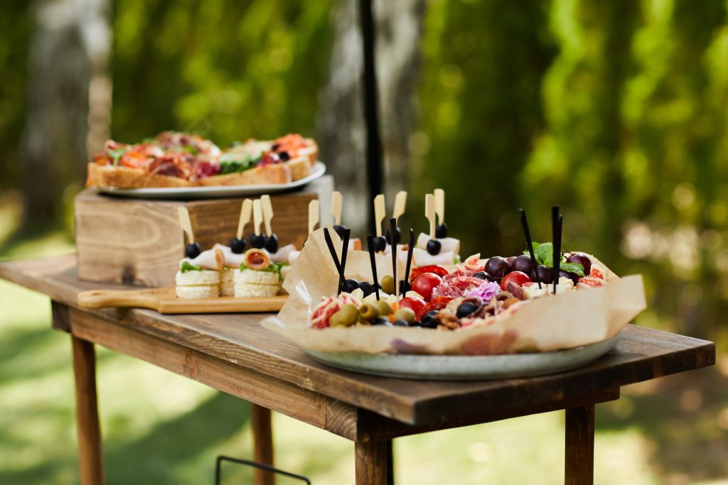 Catering Elegant finger food bites in a colorful and textured presentation, perfect for an event or corporate gathering.