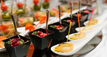 Catering Elegant finger food bites in a colorful and textured presentation, perfect for an event or corporate gathering.